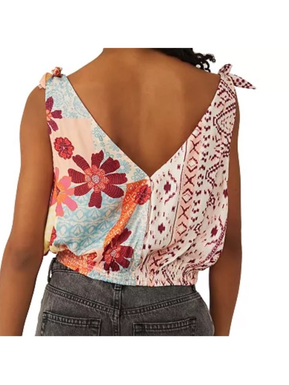 Free People Large Top Tied To You Tank in Tropical Combo VNeck cinch waist NWT - Picture 3 of 7